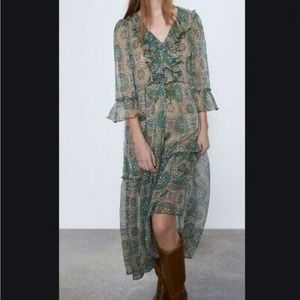 NWT ZARA LINED TRUFFLED PRINT DRESS-2672/210-multicolor-maxi